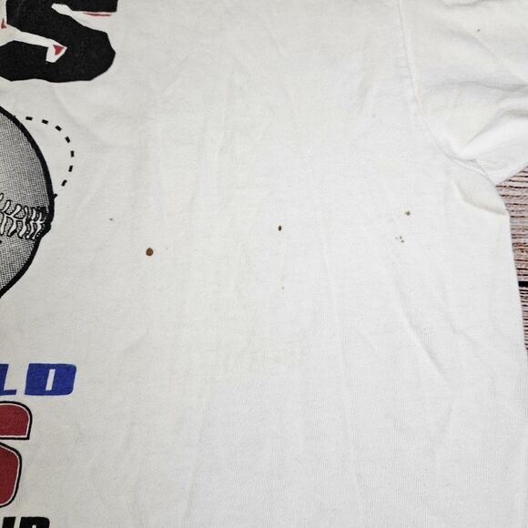 Vintage My World Does Revolve Around Softball Royal Avalon White Large Stained - Picture 4 of 7